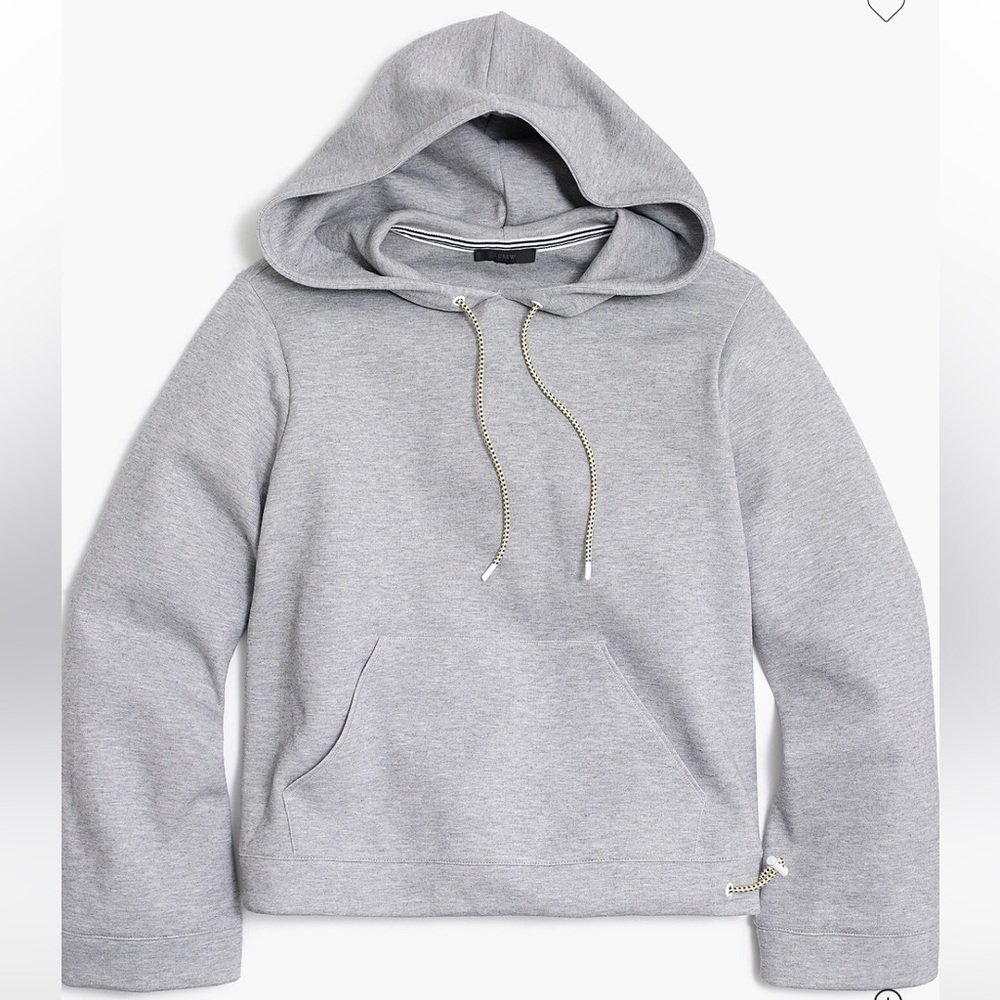 J. Crew Heather Gray Cropped Hoodie Wide Sleeve Size Medium Cotton Blend Gym